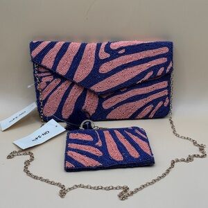 ON-2-NO Pink and Blue Beaded Clutch and Wristlet